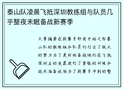 泰山队凌晨飞抵深圳教练组与队员几乎整夜未眠备战新赛季