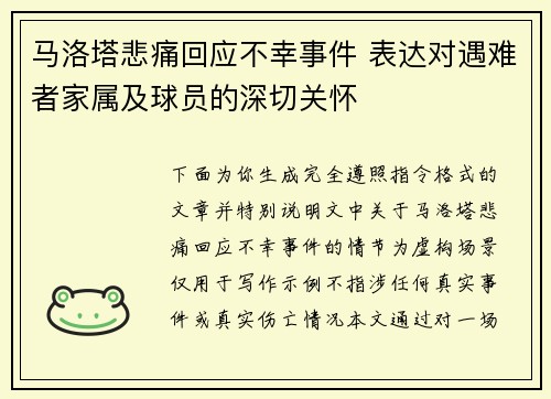 马洛塔悲痛回应不幸事件 表达对遇难者家属及球员的深切关怀 马洛塔悲痛回应不幸事件 表达对遇难者家属及球员的深切关怀
